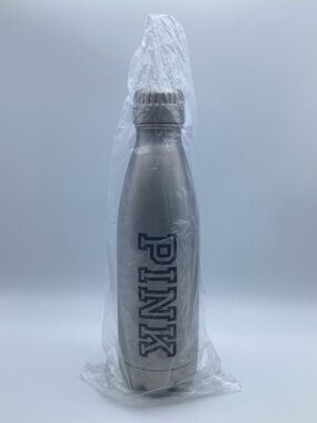 PINK Victoria's Secret Silver 17 Oz. Stainless Steel Insulated Bottle Black Logo